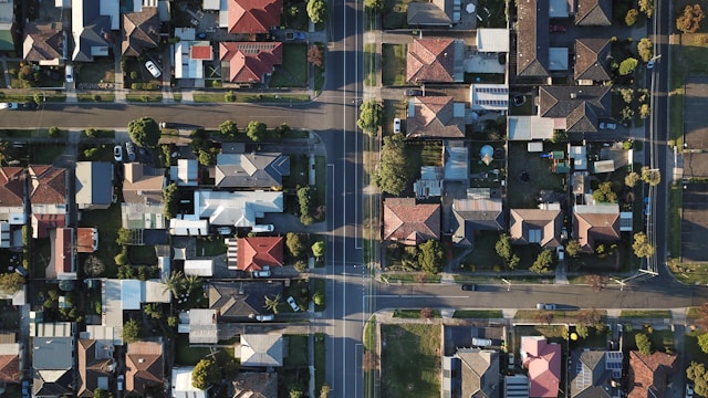 aerial shot of roofs