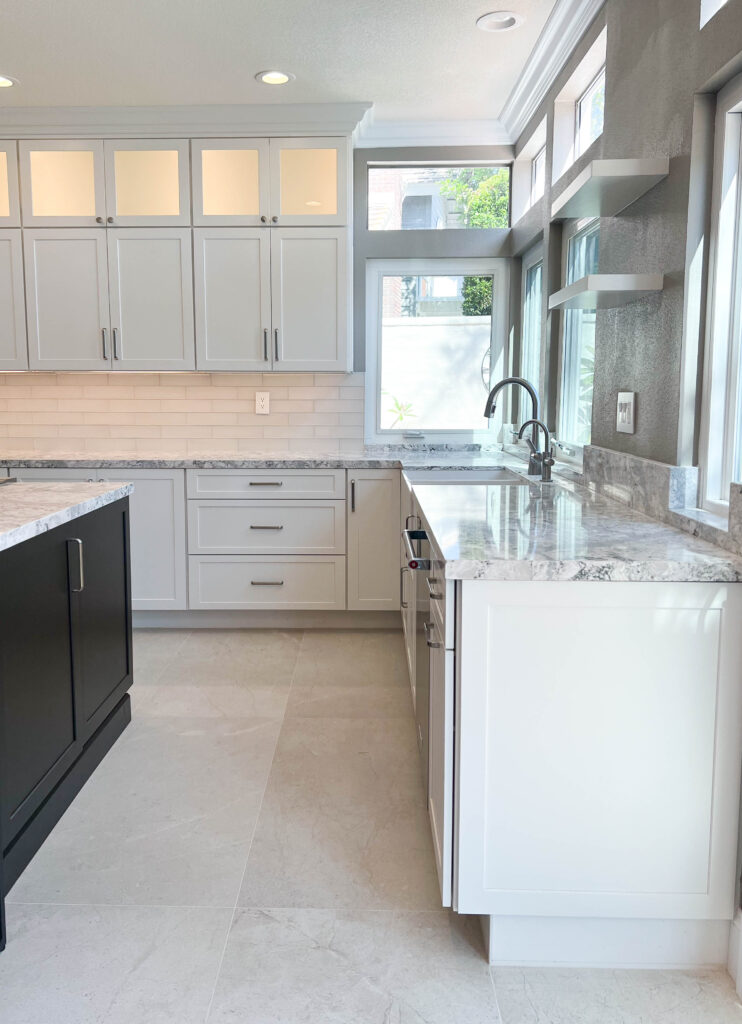 Coto de Caza kitchen remodel white lighted upper cabinets